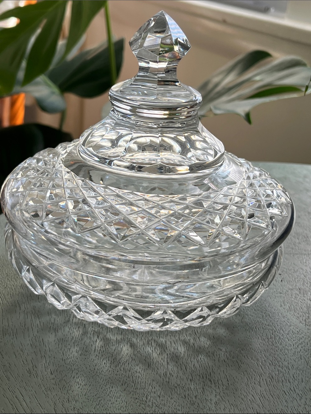Waterford Crystal Clear Cut Glass Lidded Candy Dish from 1976. Mint